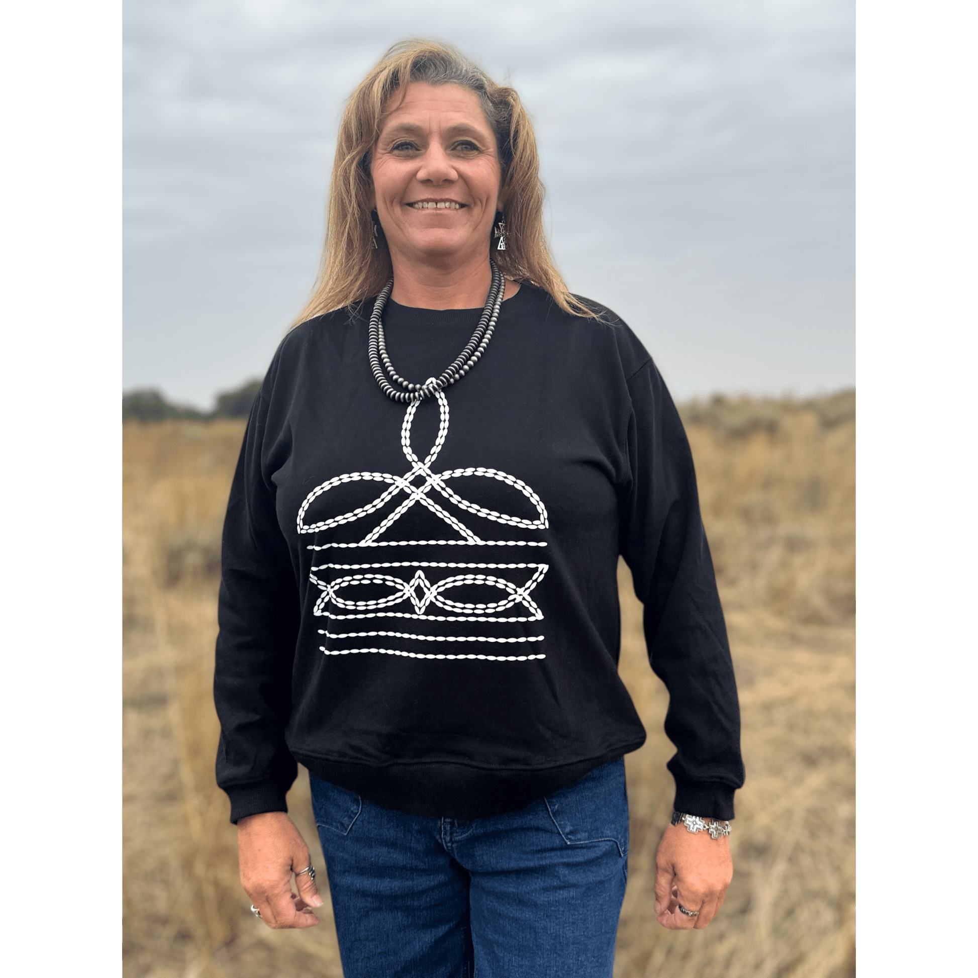 Stitched in Shadow Sweatshirt - Dirt Roads and Dreams Western Boutique