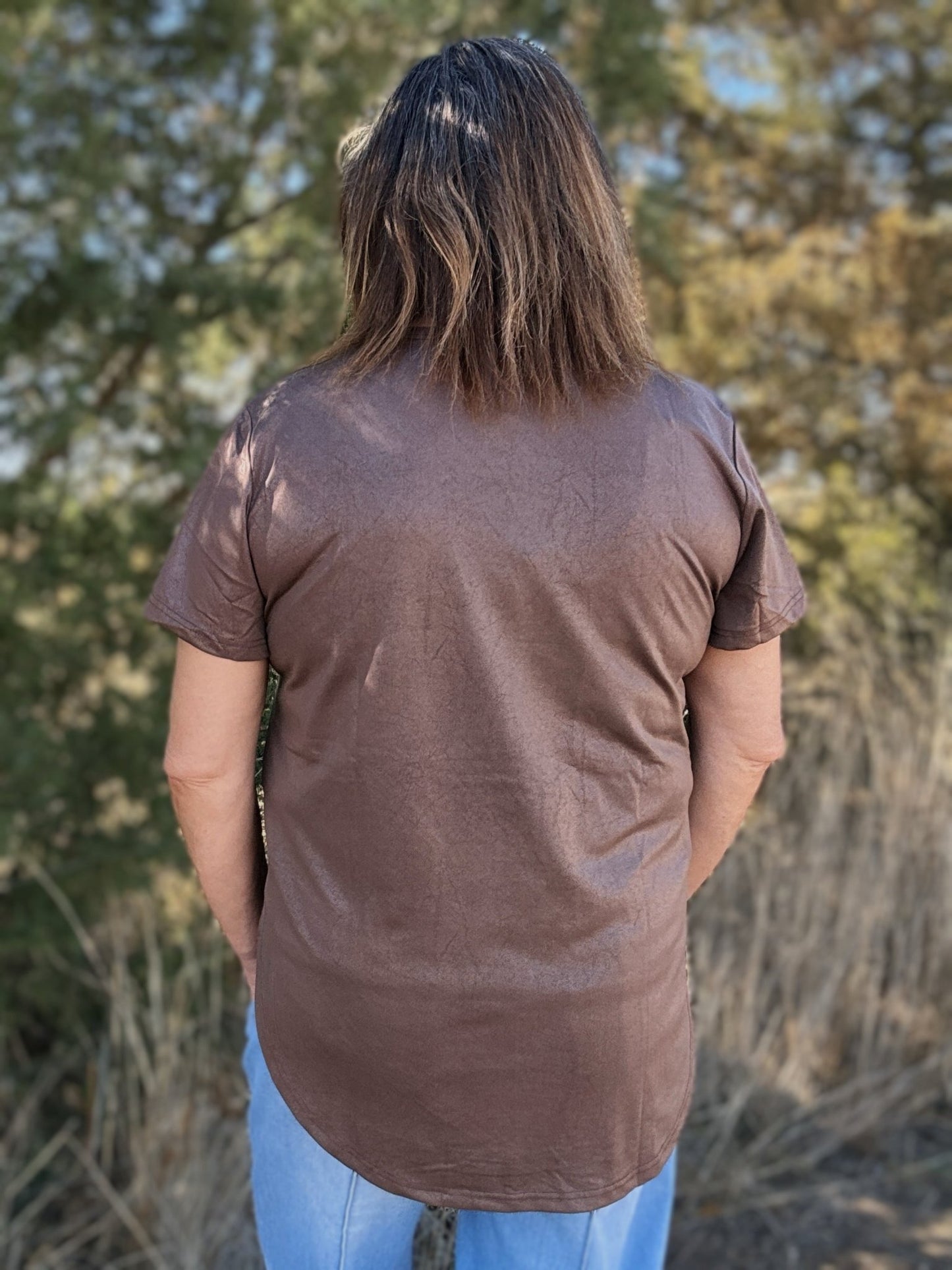 Swanky Leather Lux Tee – Mocha - Dirt Roads and Dreams Western Boutique