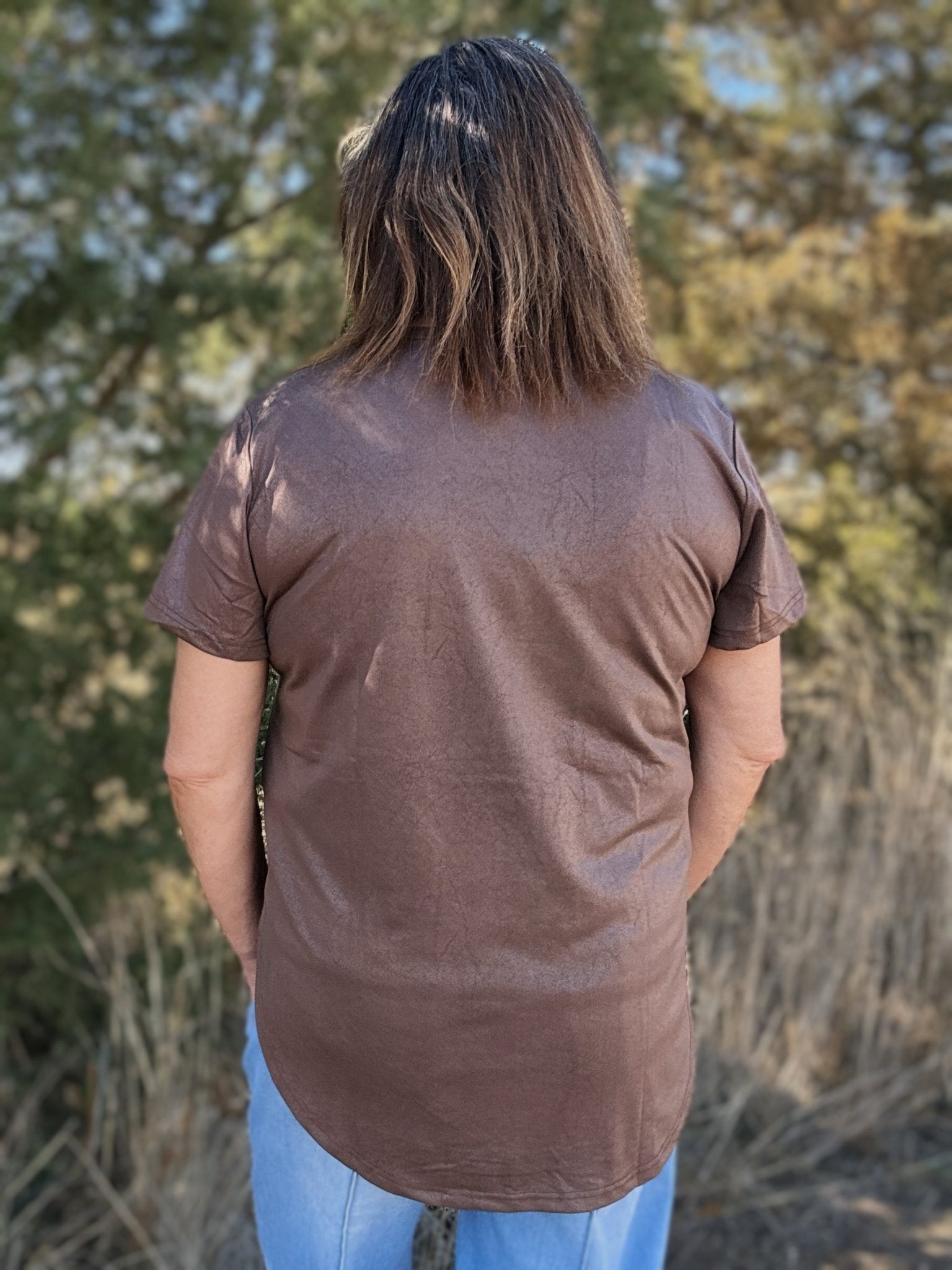 Swanky Leather Lux Tee – Mocha - Dirt Roads and Dreams Western Boutique