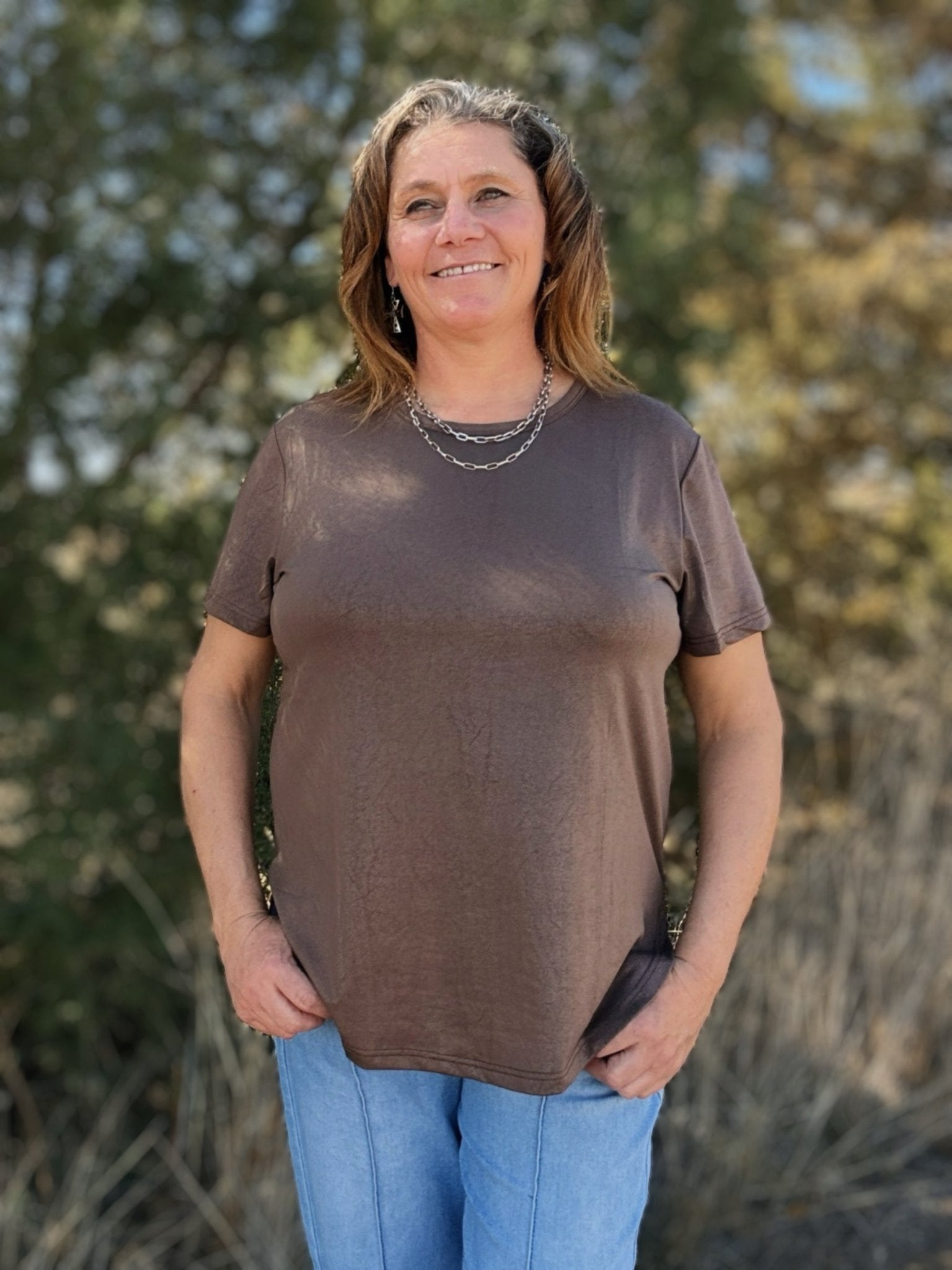 Swanky Leather Lux Tee – Mocha - Dirt Roads and Dreams Western Boutique