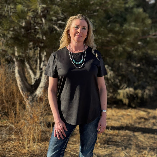 Swanky Leather Tee *Midnight - Dirt Roads and Dreams Western Boutique