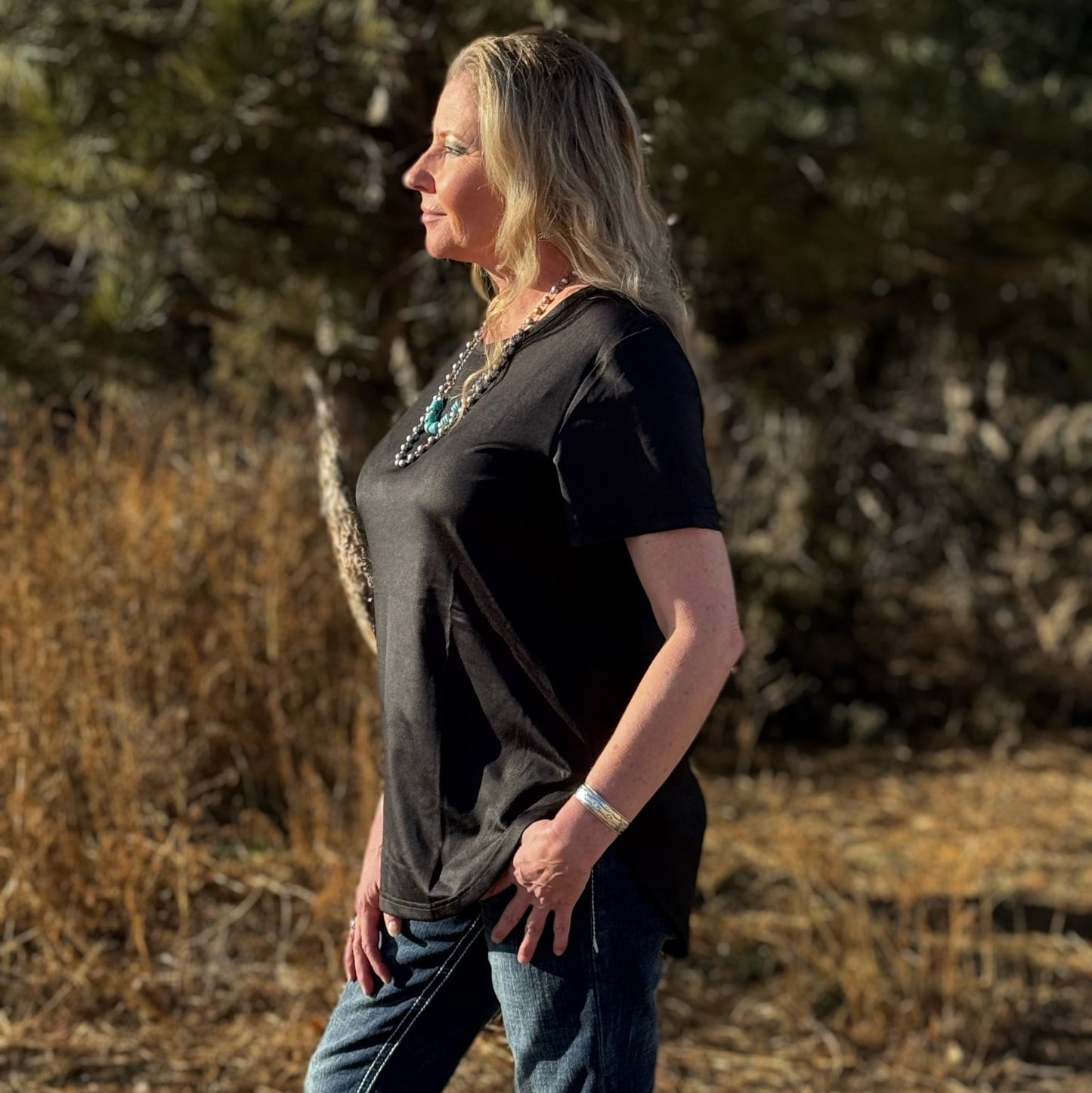 Swanky Leather Tee *Midnight - Dirt Roads and Dreams Western Boutique