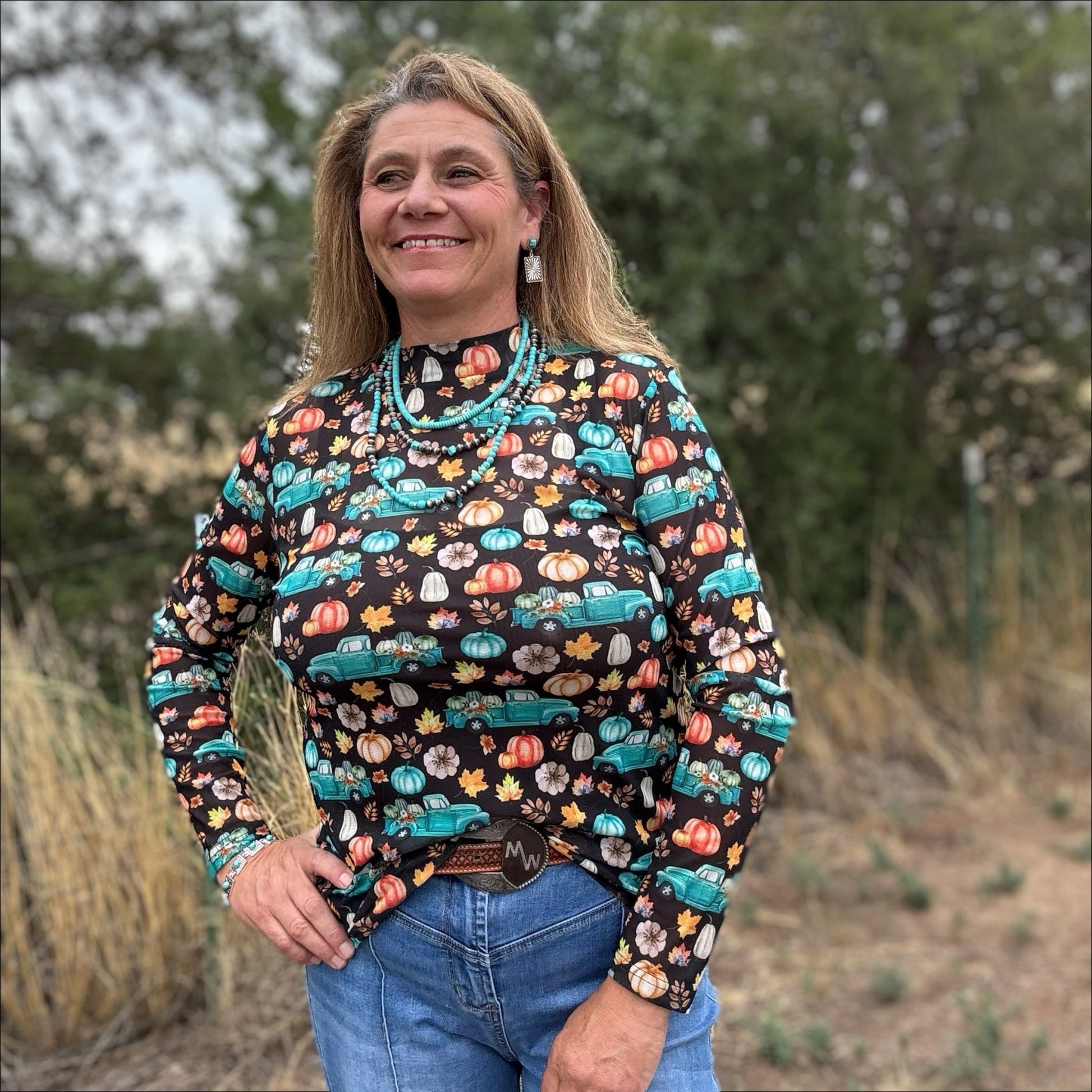 Take Me To The Pumpkin Patch Mesh Top - Dirt Roads and Dreams Western Boutique