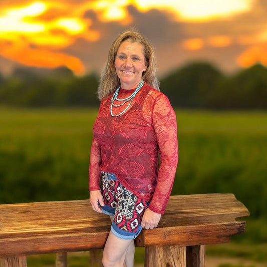 Write It in Red Lace Top - Dirt Roads and Dreams Western Boutique